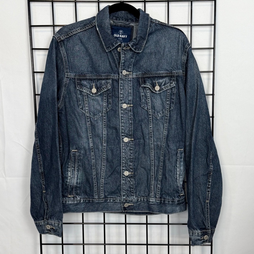 Old Navy Denim Trucker Jacket Womens Large Blue Workwear Streetwear Grunge‎ Punk
